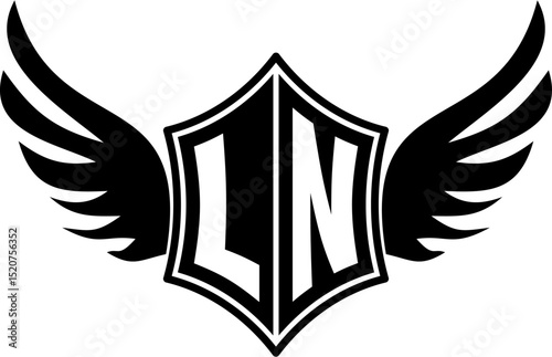 LN logo emblem with winged and shield template