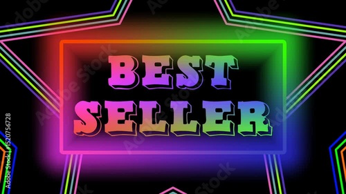 Pop up rainbow-colored text and BEST SELLER banner with a background of colorful flashing star line groups