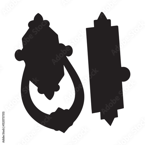 Antique door knocker handles vector isolated on white background.
