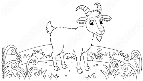 goat lamb cartoon outline for coloring page, vector line art black and white illustration, white background
