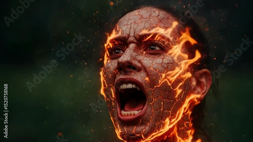 Fiery rage: Woman engulfed in flames expresses intense emotions in dramatic scene
