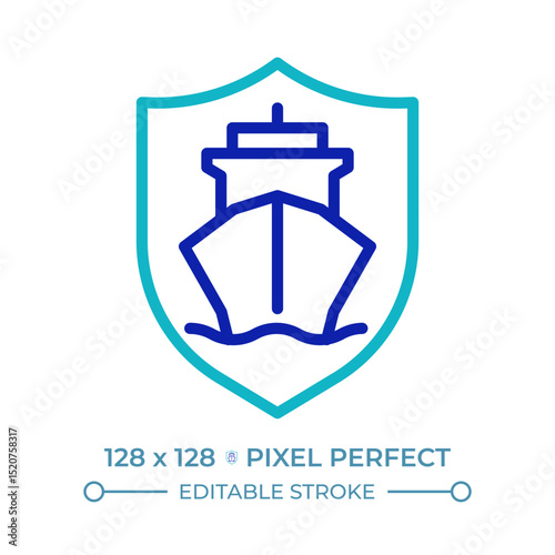 Ship safety pixel perfect two color line icon. Protection of passengers aboard vessels. Maritime transportation bicolor outline symbol. Duotone linear pictogram. Isolated illustration. Editable stroke
