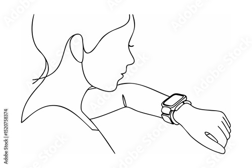 Woman wearing smartwatch continuous line drawing minimalist illustration
