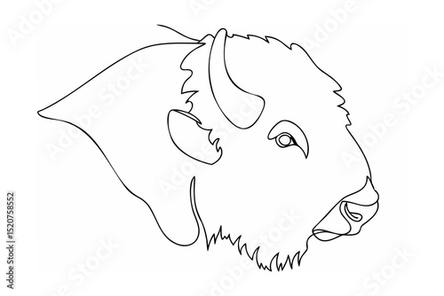 Continuous line drawing bison head profile minimalist art