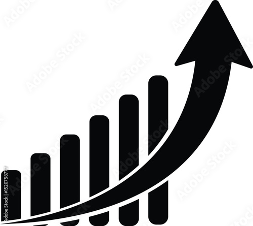  Graph with arrow icon. graph bars icon, success graph trending upwards flat design interface infographic, isolated on white background
