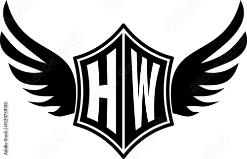 HW logo emblem with winged and shield template