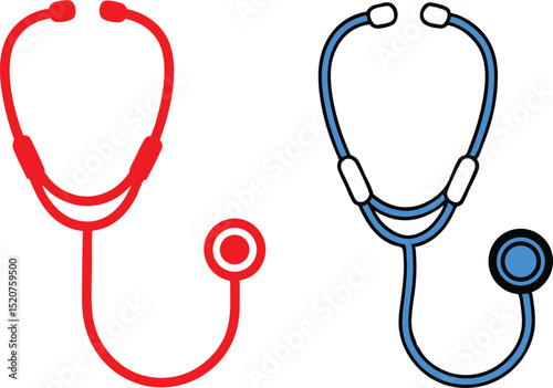 Red and Blue Stethoscope Icons on White Background for Medical Use