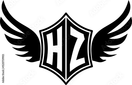 HZ logo emblem with winged and shield template