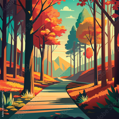 Autumn path through the woods.