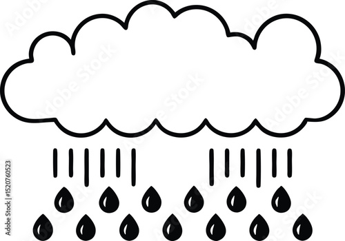 Simple cloud with rain drops in black and white illustration
