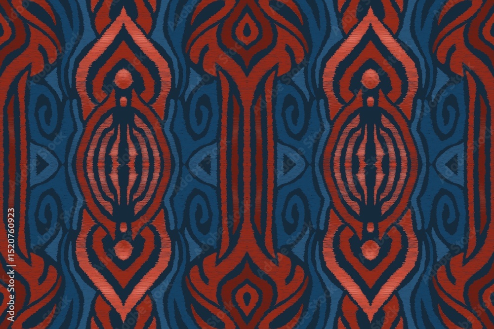 Ikat mountians embroidery on blue background. pattern traditional.design by procreate for texture,fabric,clothing,wrapping,decoration,sar ong. Ikat mountians embroidery on blue background. pattern traditional.design by procreate for texture,fabric,clothing,wrapping,decoration,sar ong.