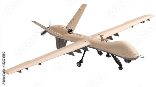 Military drone designed for reconnaissance and surveillance missions operates in a tactical environment