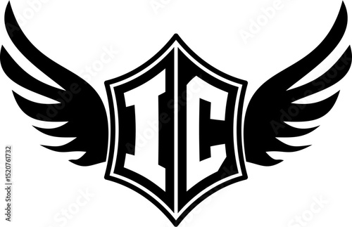 IC logo emblem with winged and shield template