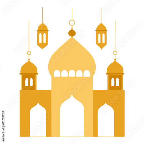 Ivory Eid Design with Simple Gold Mosque and Hanging Lights