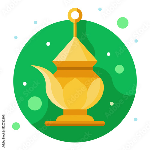 Golden Lantern Against Green Bokeh Backdrop Evoking a Dreamy Islamic Night Scene