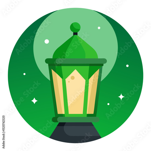 Mystical Green Eid Background with Glowing Lantern Centerpiece