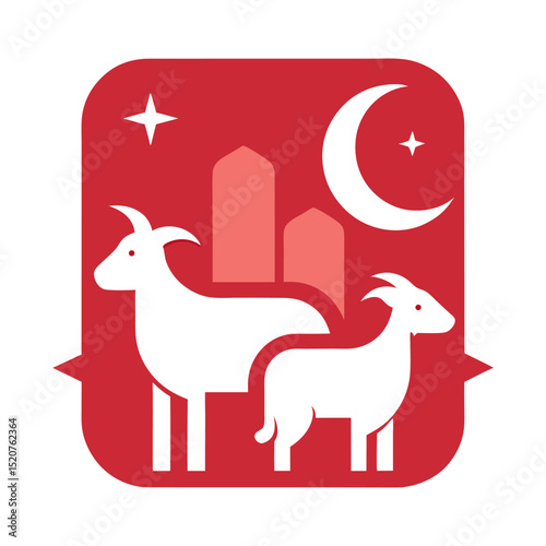 Creative Eid Layout in Soft Reds Featuring Crescent Icons and Goat Motifs in a Grid Format