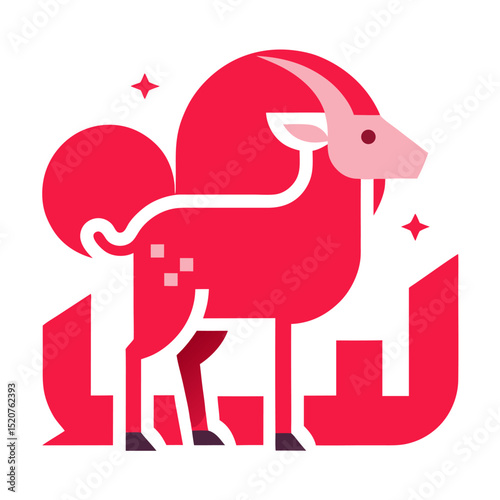 Trendy Red-Pink Eid al-Adha Social Post with Geometric Goat Illustrations