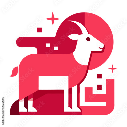 Trendy Red-Pink Eid Al-Adha Post with Geometric Goat Graphics