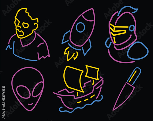 Movie Genre Glowing Neon Style Icons