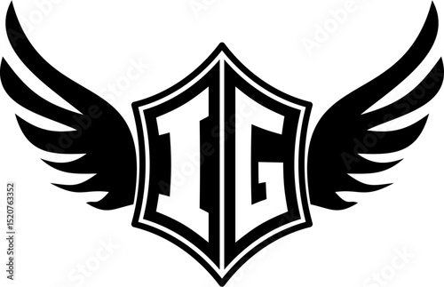 IG logo emblem with winged and shield template