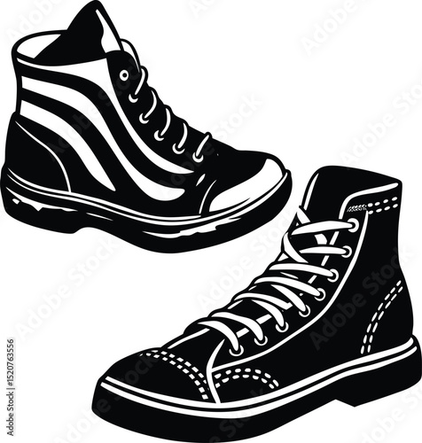 Sneakers Silhouette Vector for Casual Footwear Art, Streetwear Icons, and Athletic Shoe Designs