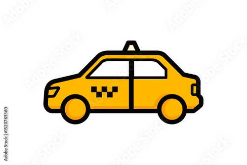 Yellow Taxi Car Illustration Icon on White Background