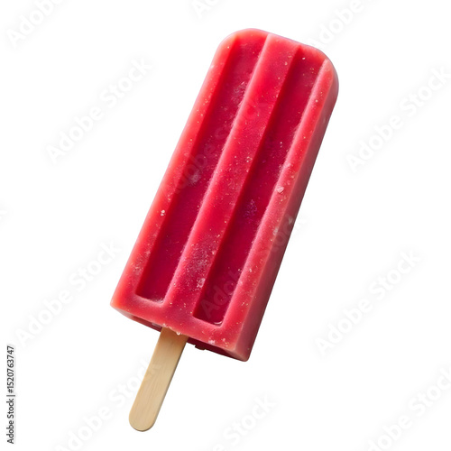 A red popsicle with a wooden stick, the popsicle has a rectangular shape with rounded edges, the png background