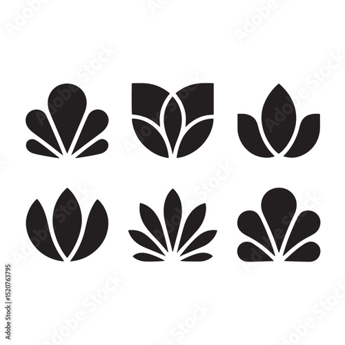 Collection of elegant abstract floral silhouette designs for logo and branding applications