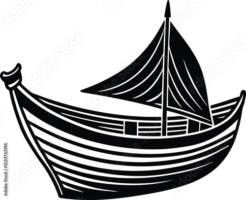Traditional Fishing Boat Silhouette Vector for Maritime Design, Coastal Lifestyle Graphics, and Sea Transport Illustrations