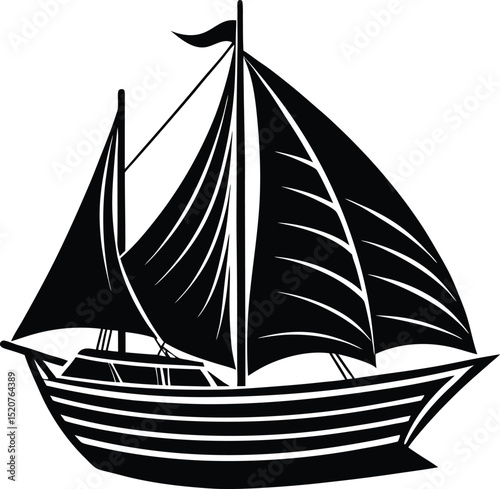 Vintage Sailboat Silhouette Vector for Nautical Graphics, Marine Travel Illustrations, and Sea Adventure Designs