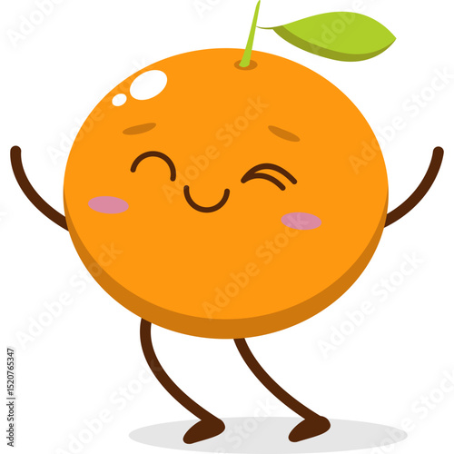 Cute orange character kawai vector for orange mascot. happy face, winking eye,. smile