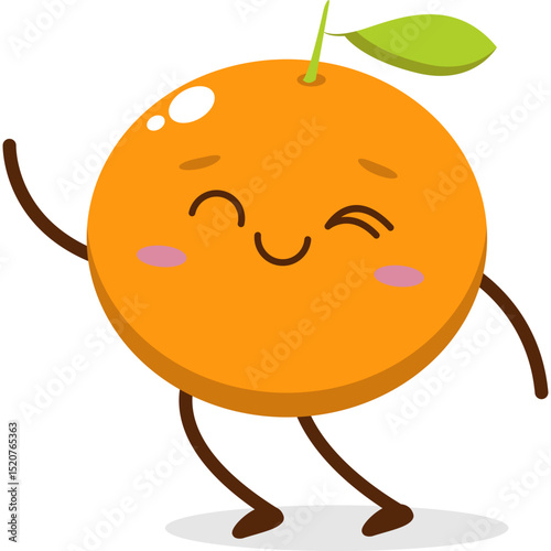 Cute orange character kawai vector for orange mascot. happy face, winking eye,. smile
