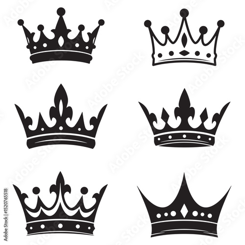 Collection of elegant royal crown silhouettes in various artistic designs