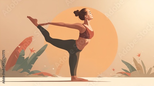 Woman Yoga Pose Nature Sunset Background Artistic Illustration zen calm image style serene strong   