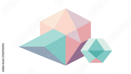 Geometric shapes in pastel colors abstract minimalist design on white background
