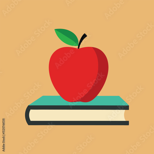 Red apple on a book still life simple education concept illustration