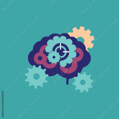 Abstract brain illustration with gears representing thinking and cognitive processes