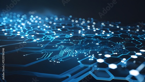 Abstract digital circuit board illustration with glowing lines and futuristic design