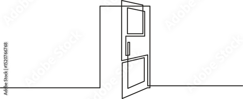 Opened door in continuous one line drawing. Single line art draw of open doors. Editable vector Illustration.