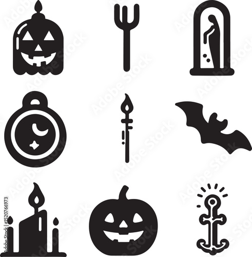  Skeleton icon from Halloween vector silhouette illustration.