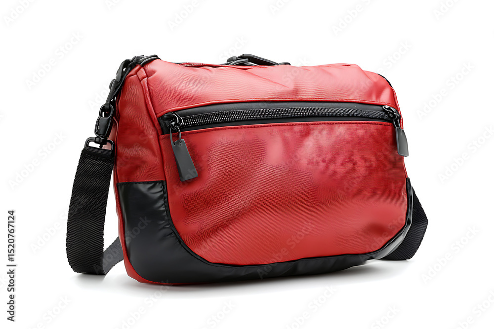 Naklejka premium Stylish Red Crossbody Bag with Black Accents Perfect for Everyday Use Trendy Fashion Accessory for Men and Women