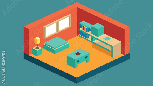 Isometric room illustration interior design vector with furniture and bright colors