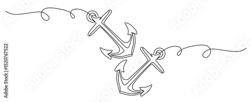 continuous one line art of an anchor. pirate vector illustration with white background