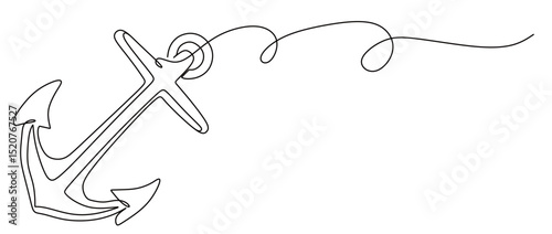continuous one line art of an anchor with curved and twisted lines. pirate vector illustration with white background