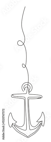 continuous one line art of an anchor with curved and twisted lines. pirate vector illustration with white background