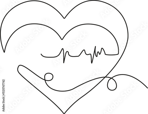Continuous One Line One Heartbeat, Pulse of Care, Vector Illustration.