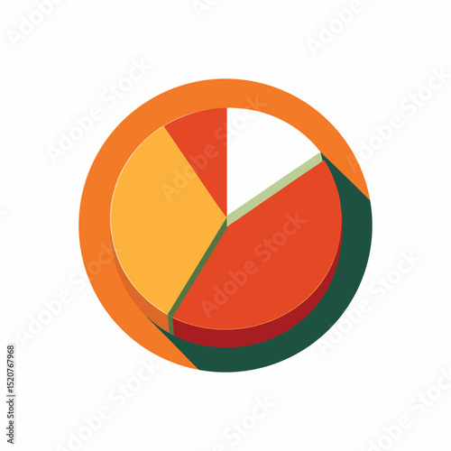 Round 3d pie chart graphic with segments in orange yellow red and white