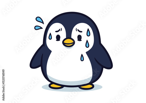 Adorable Sweaty Penguin Cartoon Illustration Perfect for Kids' Books, Clothing, and More