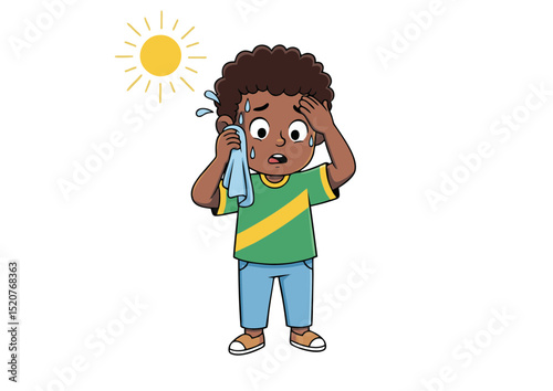 Young Boy Sweating Heavily on a Hot Sunny Day Heat Exhaustion and Summer Safety Tips for Children